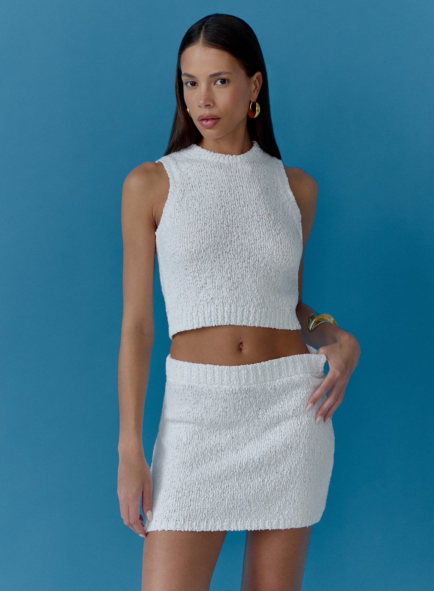 White Cotton Knit Tank Top